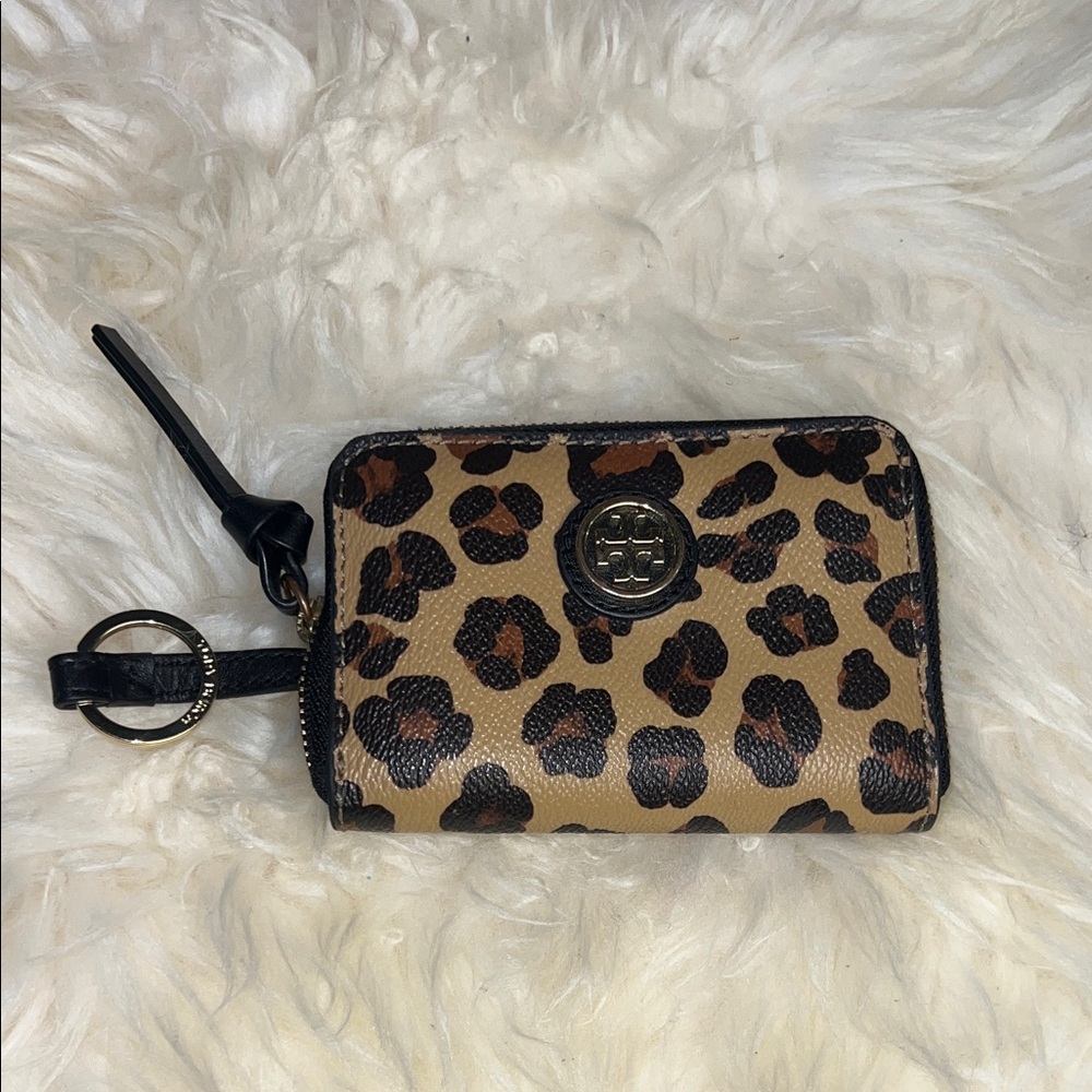 Tory Burch Leopard Print Key Card Pouch - Tan & Black